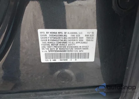 2016 Acura Mdx Technology Acurawatch Plus Packages/Technology Package from USA, damaged, VIN 5FRYD3H46GB013393